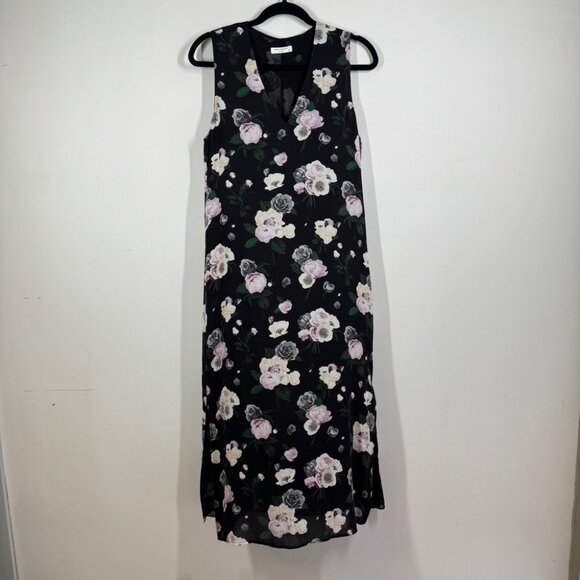Equipment Femme Black Floral Silk Shift Dress Size S Sleeveless Chic Summer Boho - Picture 2 of 12
